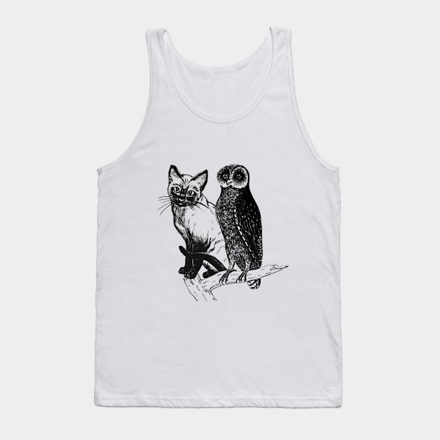 a cat and an owl Tank Top by Amadej